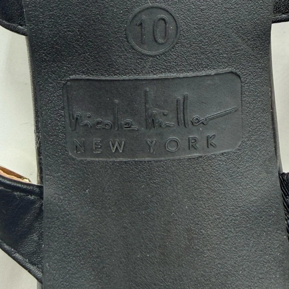 Nicole Miller NY Gold Studded Black Heeled Sandals – Ankle Strap Fashion Heels - Picture 10 of 16